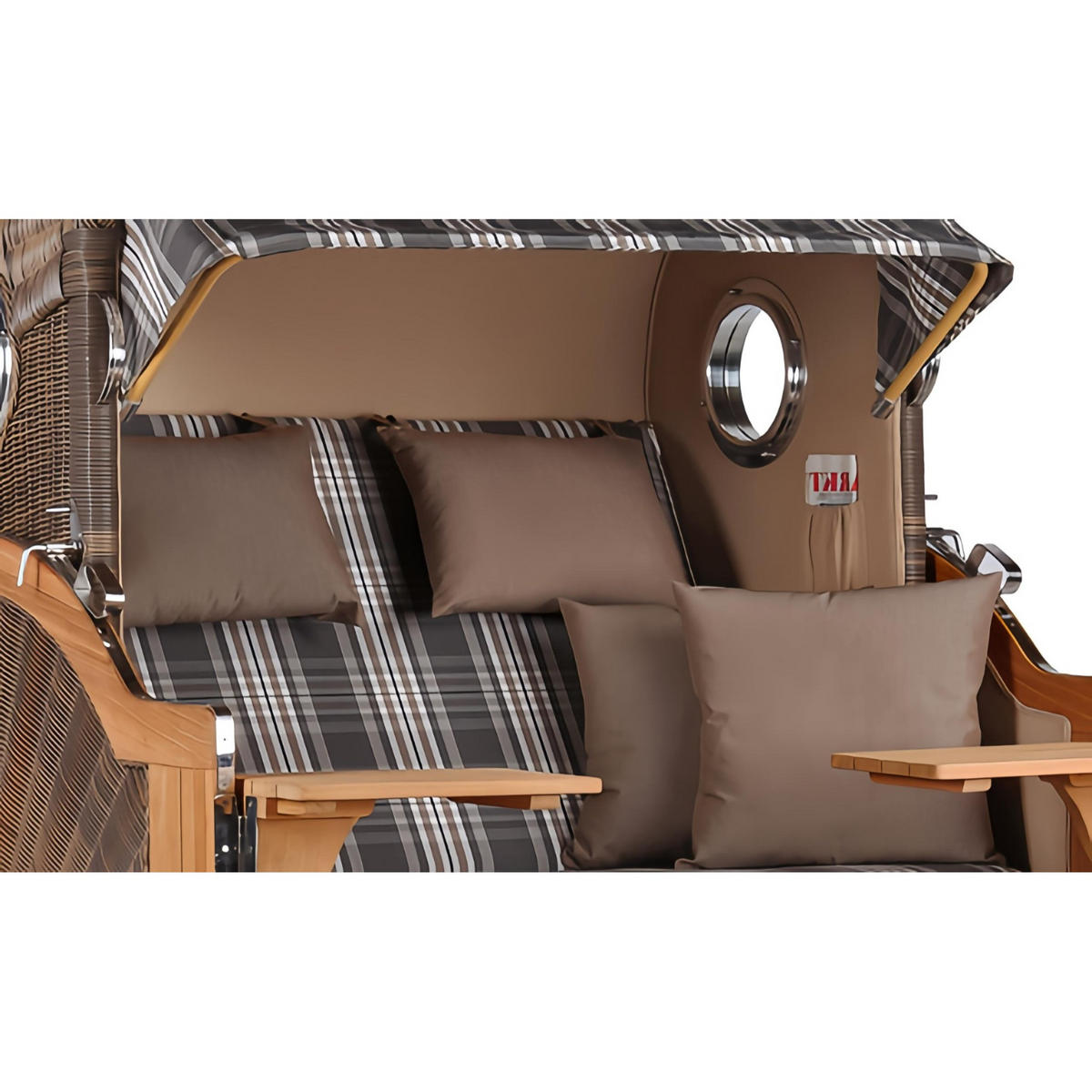 STRANDKORB Düne Grande Bullauge Teak PE Grey Dessin 522 - Braun/Grau, Metall (142/170/95cm) - Mr. Deko