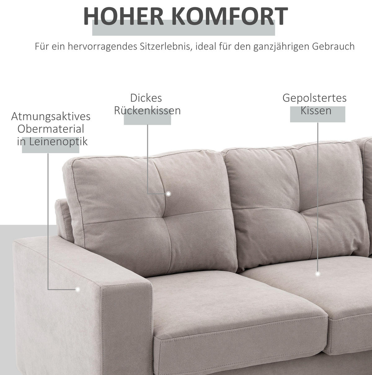 ECKSOFA 193/136/85 cm hellgrau aus Leinenoptik mit Chaiselongue - Hellgrau, Textil (136/193cm) - OKWISH