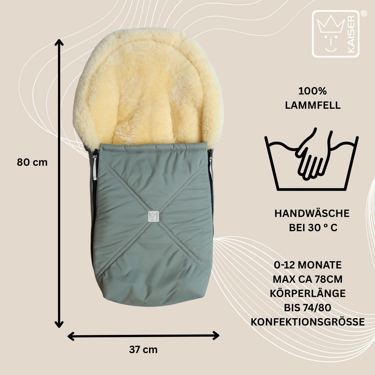 LAMMFELL-BABYSCHALENFUSSSACK Emmy, salbei green - Pastellgrün, Fell (37/10/80cm) - Kaiserbaby