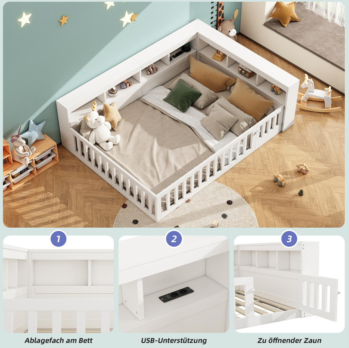 TAGESBETT 140/190 cm Weiß aus Spanplatte und MDF mit Stauraum, Steckdose und USB-Anschluss - Weiß, Holzwerkstoff (140/200cm) - OKMYHOME