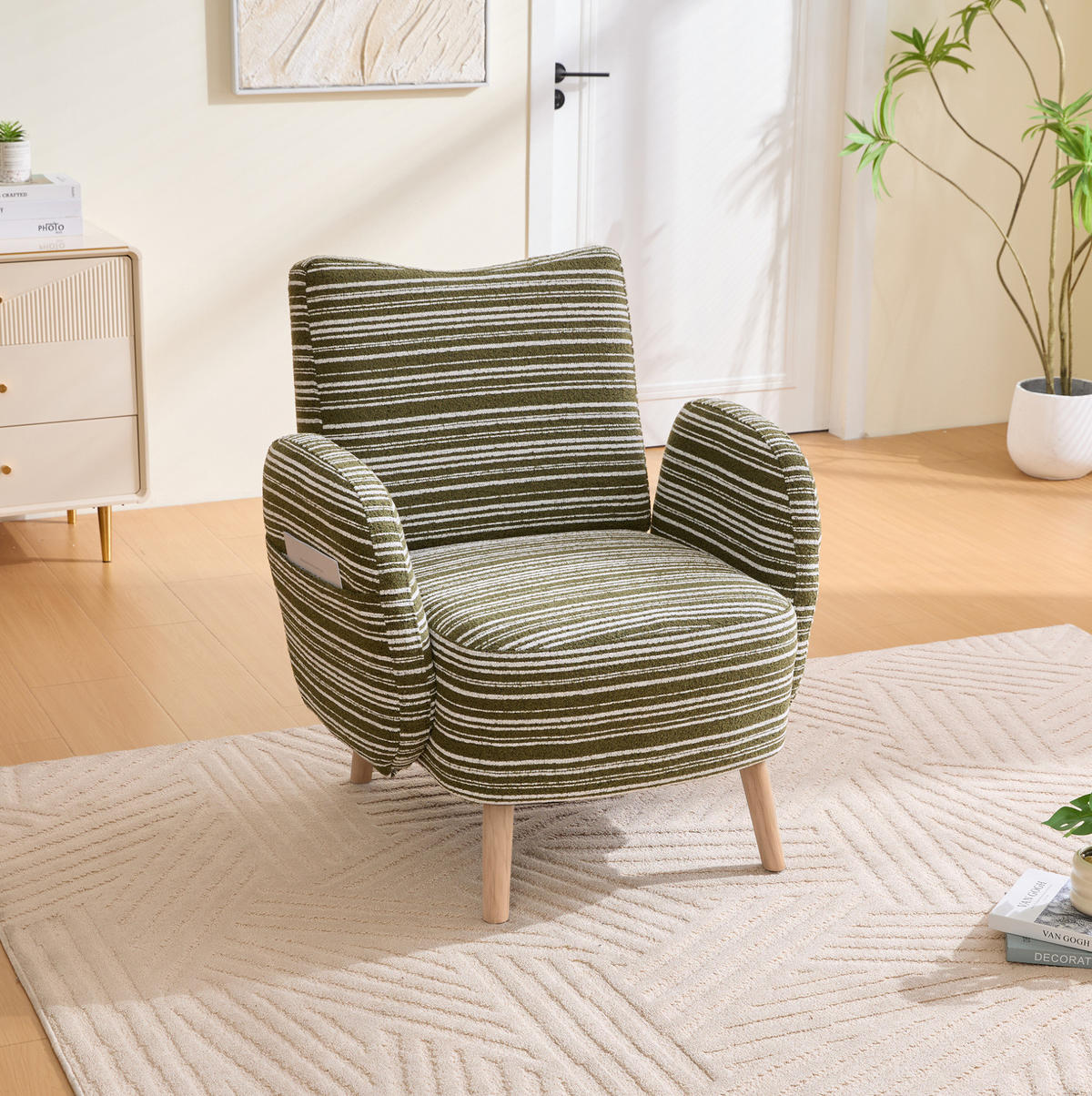 SESSEL 77/81/87 cm in Olivgrün aus Bouclé mit Seitentasche - Olivgrün, Textil (77/87/81cm) - BEAOK