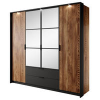 KLEIDERSCHRANK 225 cm mit LED Taviano, 4 Türen, Spiegel - Eichefarben, Holz (223/210/59cm) - Emporius
