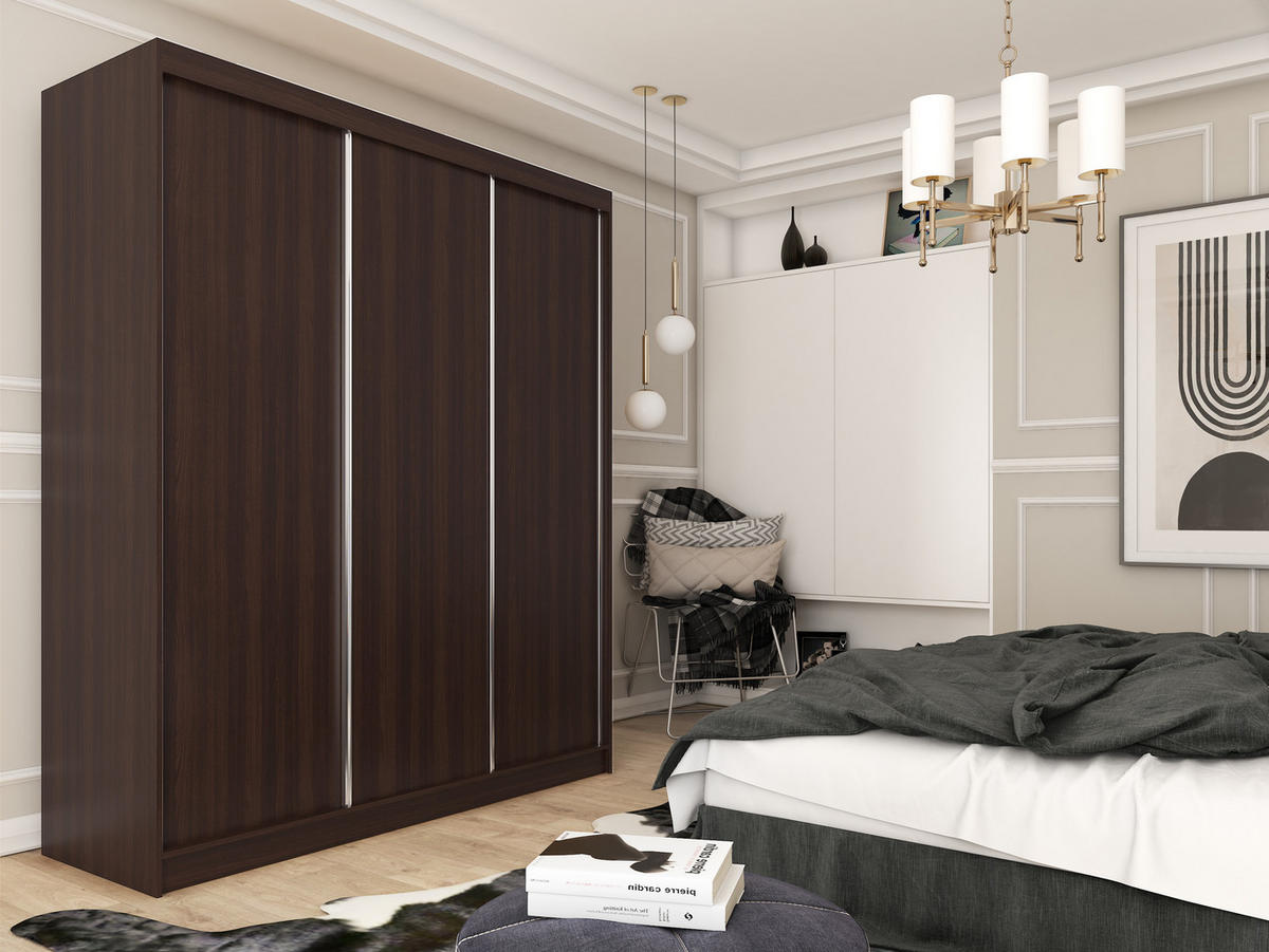 SCHWEBETÜRENSCHRANK SOFIA 180/216/61 cm 3-türig Wengefarben - Wengefarben, Holzwerkstoff (180/216/61cm) - MASSENO