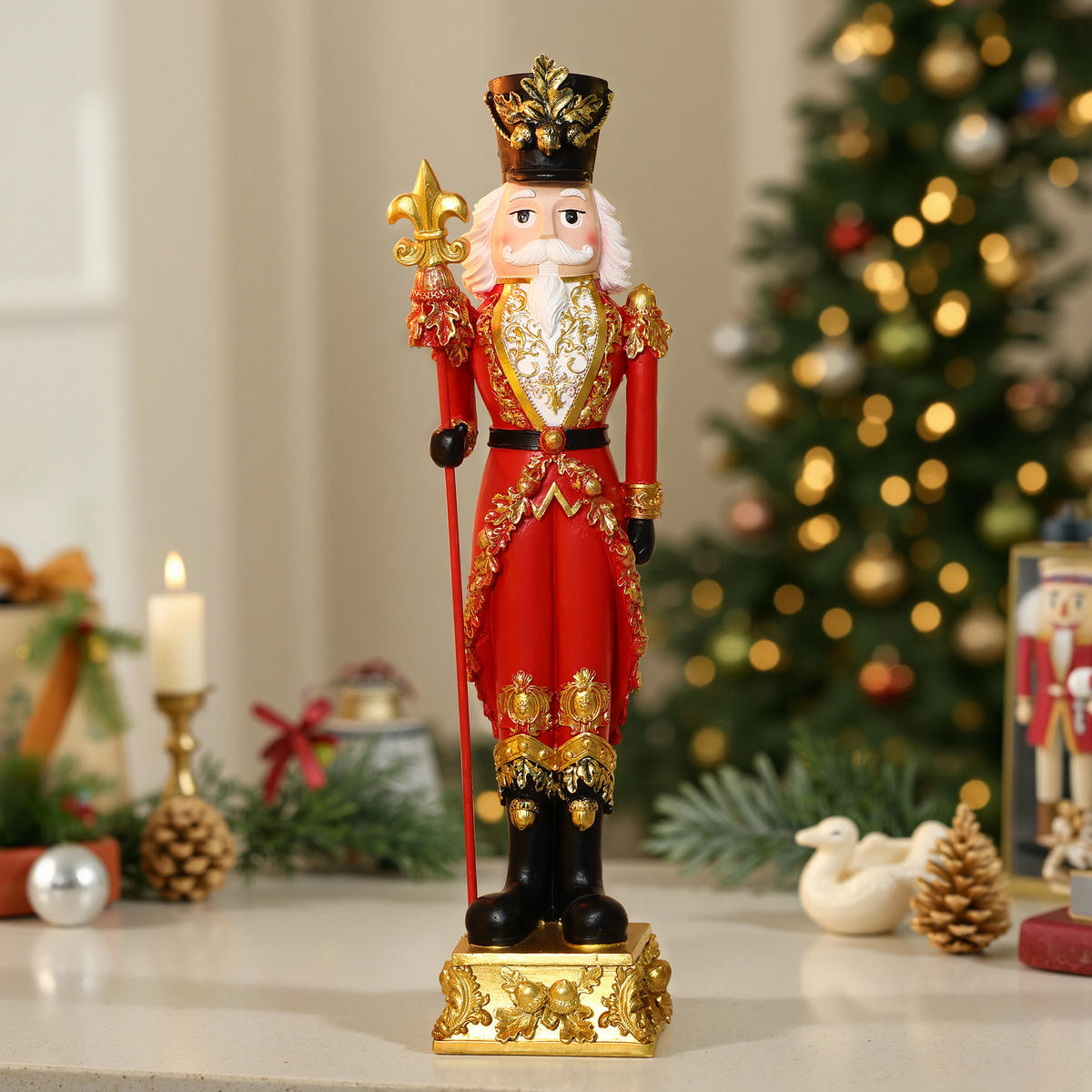 NUSSKNACKER Figur B13 x T12 x H51.5 cm - Rot, Naturmaterialien (12/51.5/13cm) - Hometopia