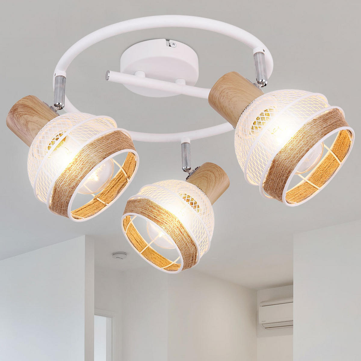 DECKENLEUCHTE Metall Weiß Holz-Optik - Weiß, Naturmaterialien (28/28/18.2cm)