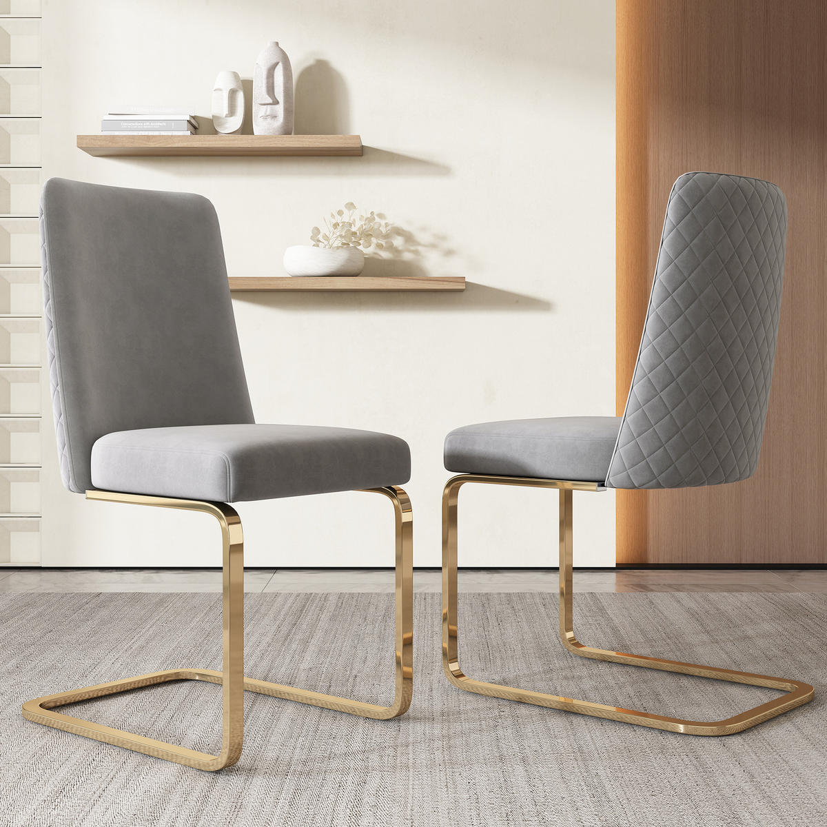 ESSZIMMERSTUHL 2er-Set Samt Grau mit Metallbeinen - Grau, Metall (45/88/52cm) - Meubliv