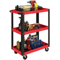 WERKZEUGWAGEN DE-09503 3 Ebenen mit Metallrahmen Rot - Rot, Metall (35/82.5/70.5cm) - ComfortXL