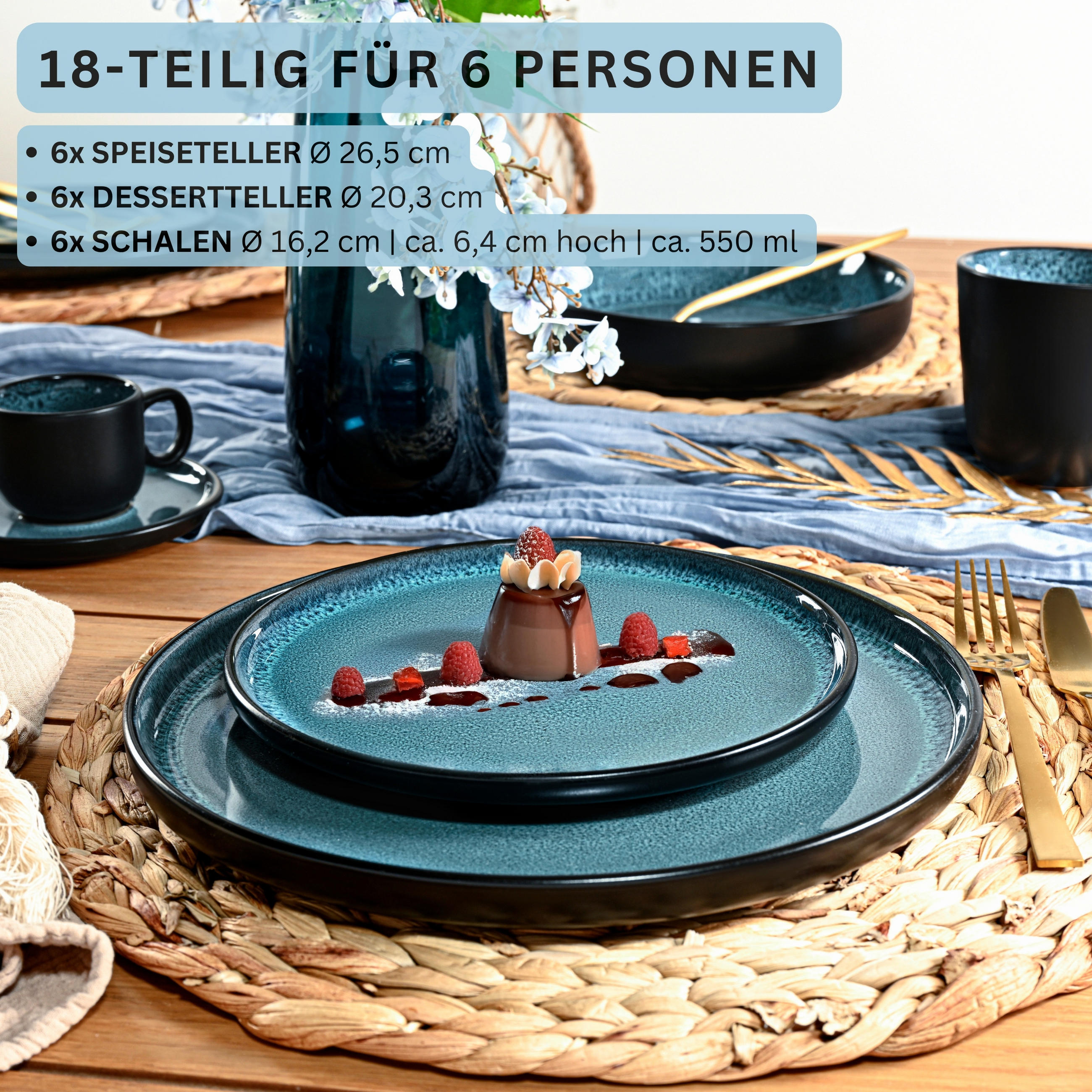 TAFELSERVICE VIGO - 18 teilig aus Steingut - Blau, Stein (27/6.5/27cm) - Sänger
