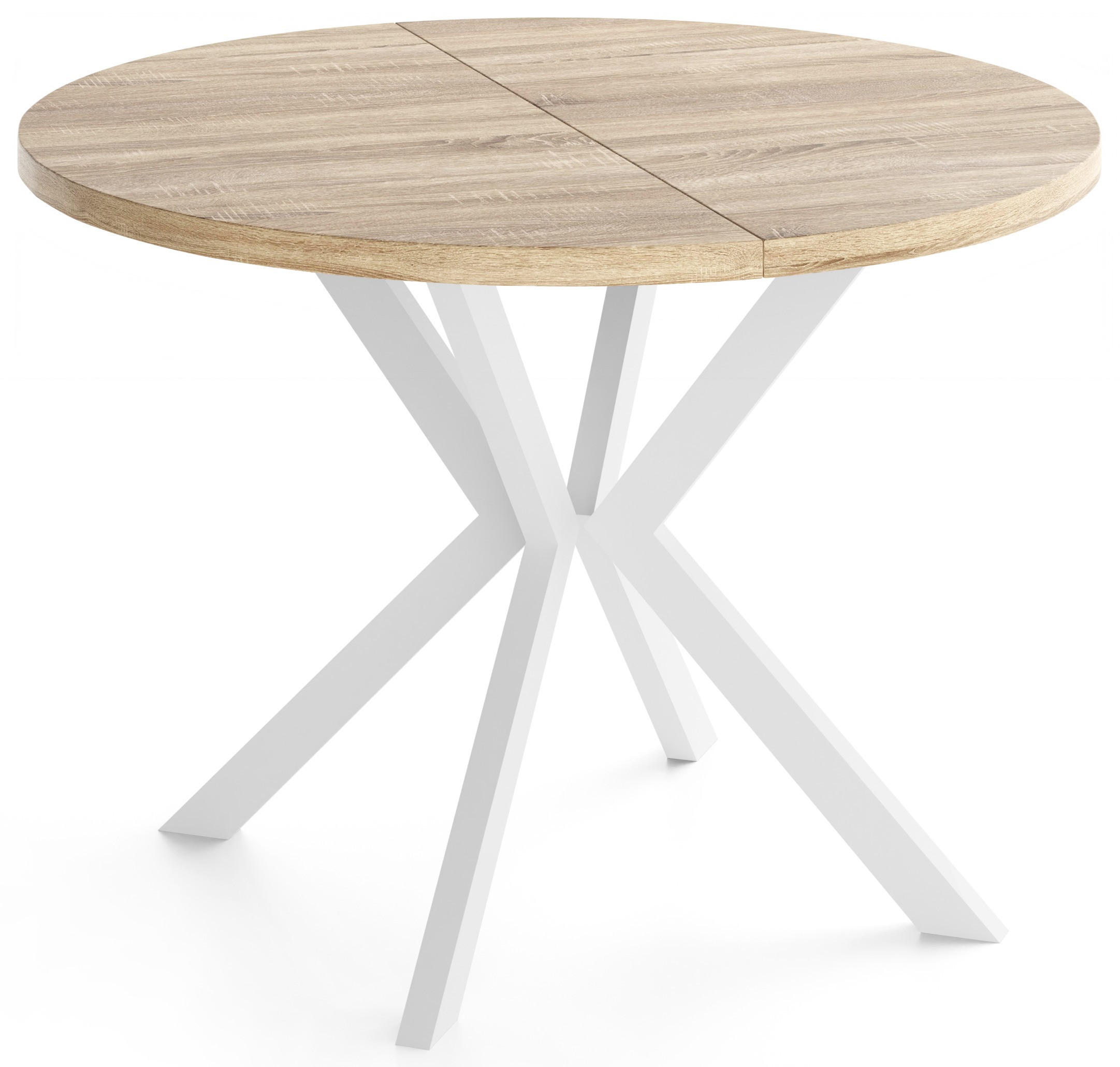 ESSTISCH Della runder ausziehbarer, Sonoma Eiche 120-200/120/76 cm - Braun/Weiß, Holzwerkstoff/Metall (120/200/76cm) - WFL GROUP