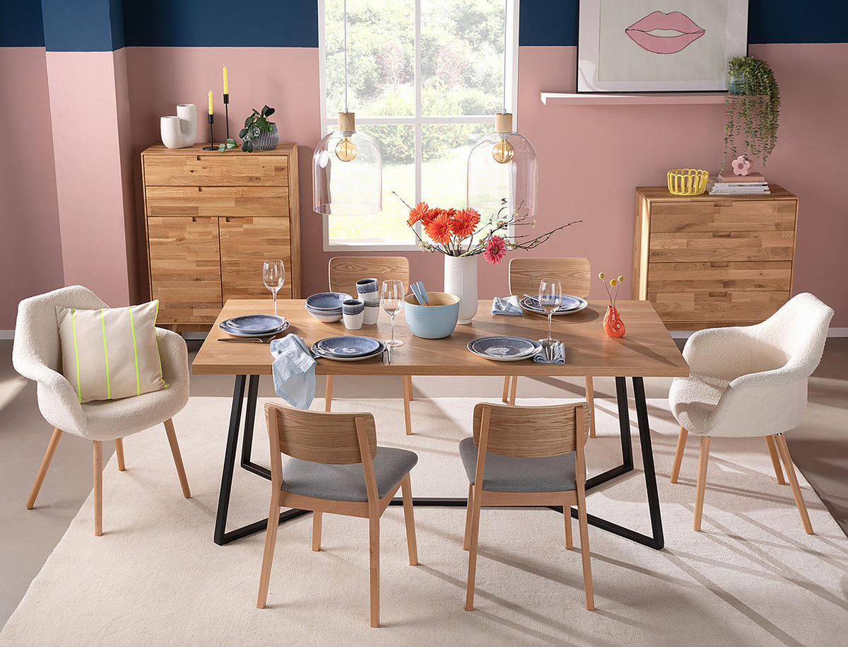 ESSZIMMERSTUHL 2er Set - Buche teilmassiv / Strukturstoff - Grau / Buche - Grau, Holz/Holzwerkstoff (52/76/56cm) - home24