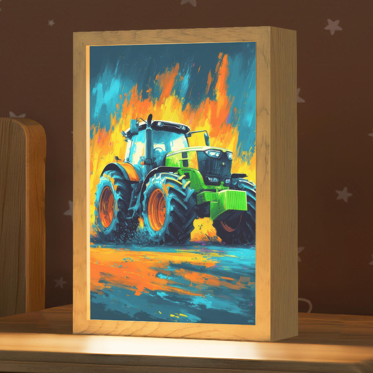 NACHTTISCHLAMPE Abstrakt - Traktor - Grün 20x30 cm - Dunkelblau, Holzwerkstoff (8/20/30cm)