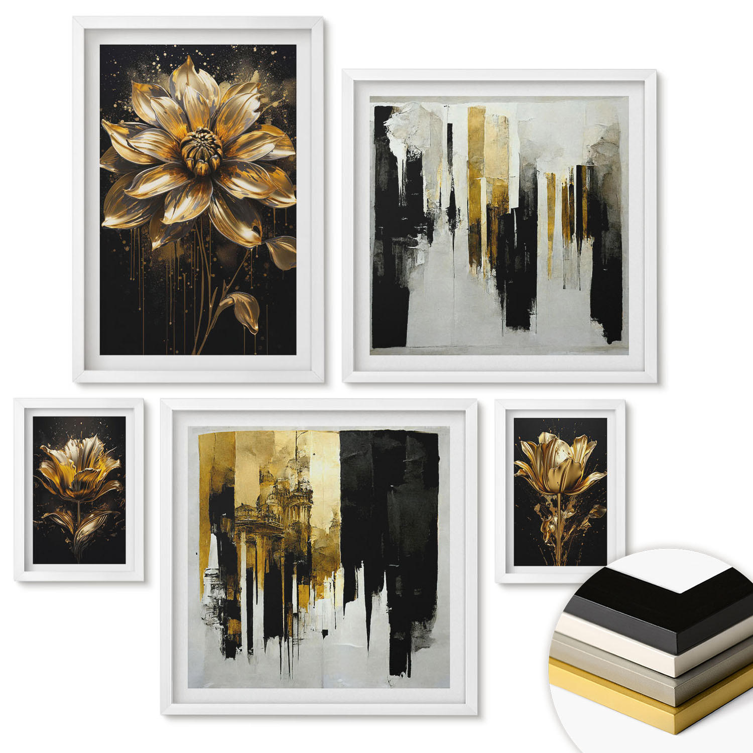 WANDBILDER 5er-Set - 50x50 cm & 20x30 cm & 40x60 cm Weißer Rahmen - Blumenbrücke – Lebensinspiration - Weiß, Kunststoff (40/60cm) - ArtPrintCave