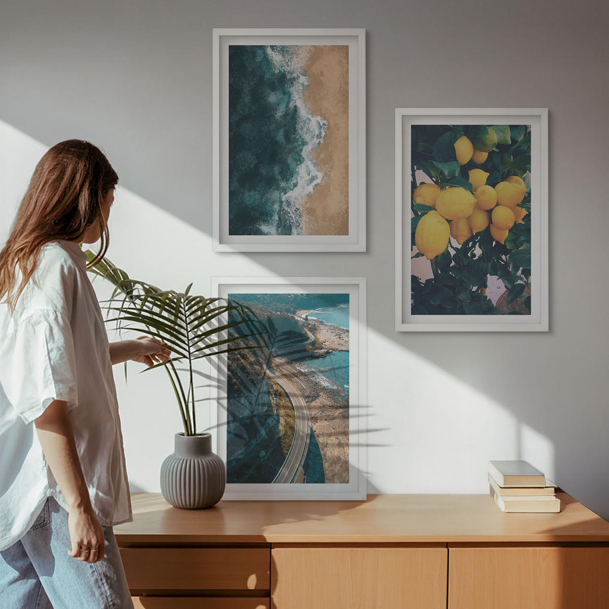 WANDBILDER 3er-Set - 40x60 cm Weißer Rahmen - Meerstrand Zitronen Berge - Weiß, Kunststoff (40/60cm) - ArtPrintCave