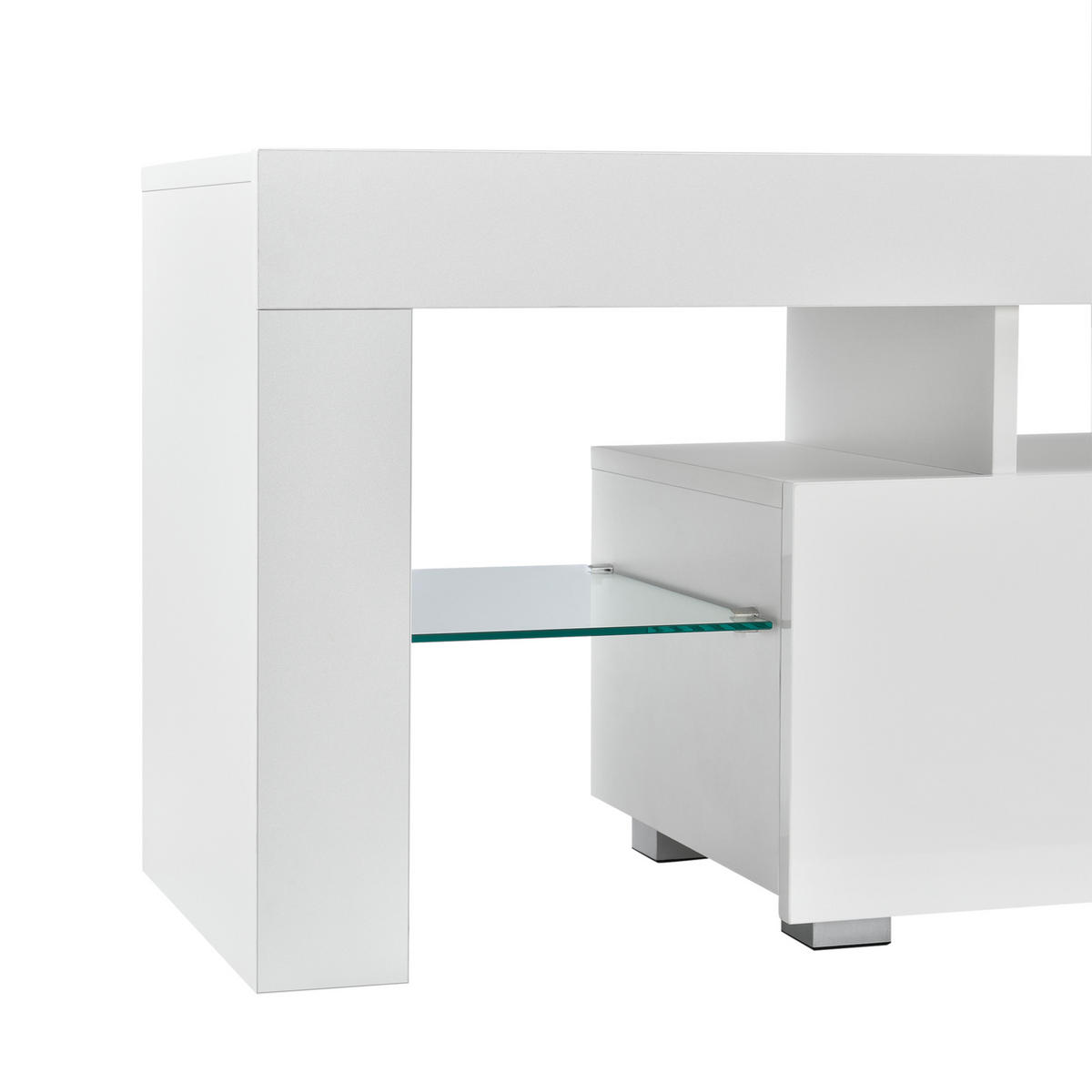 TV-ELEMENT Grimsey - Weiß Hochglanz, Glas/Holzwerkstoff (130/45/35cm) - [en.casa]