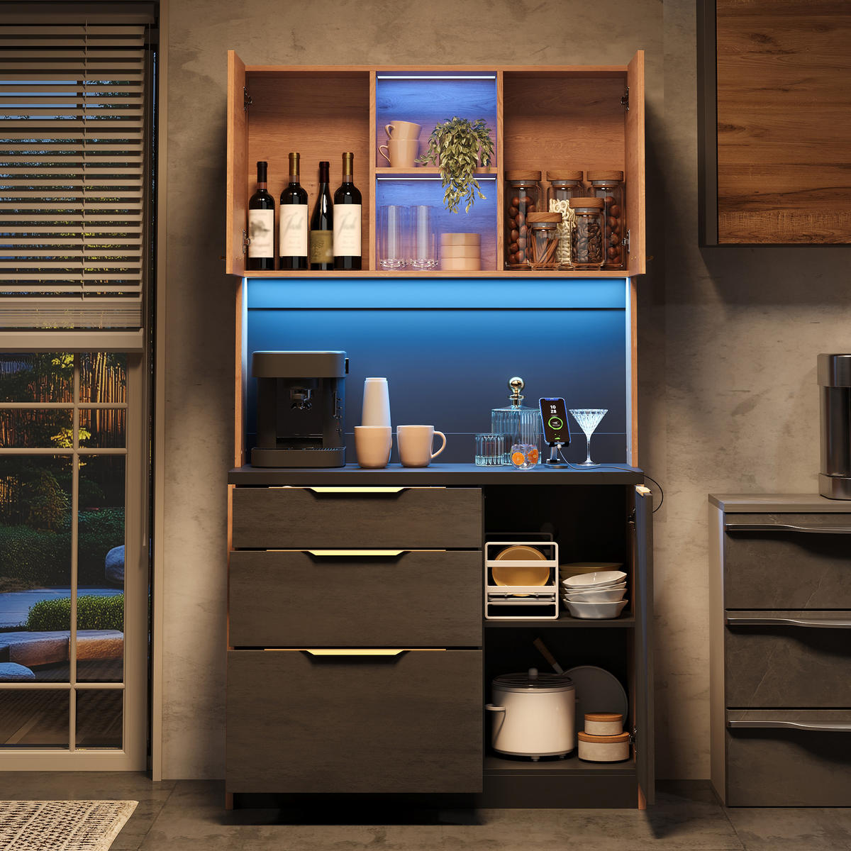 BUFFET 100/40/180 cm neutral aus MDF mit LED - Naturfarben, Holzwerkstoff (100/180/40cm) - OKWISH