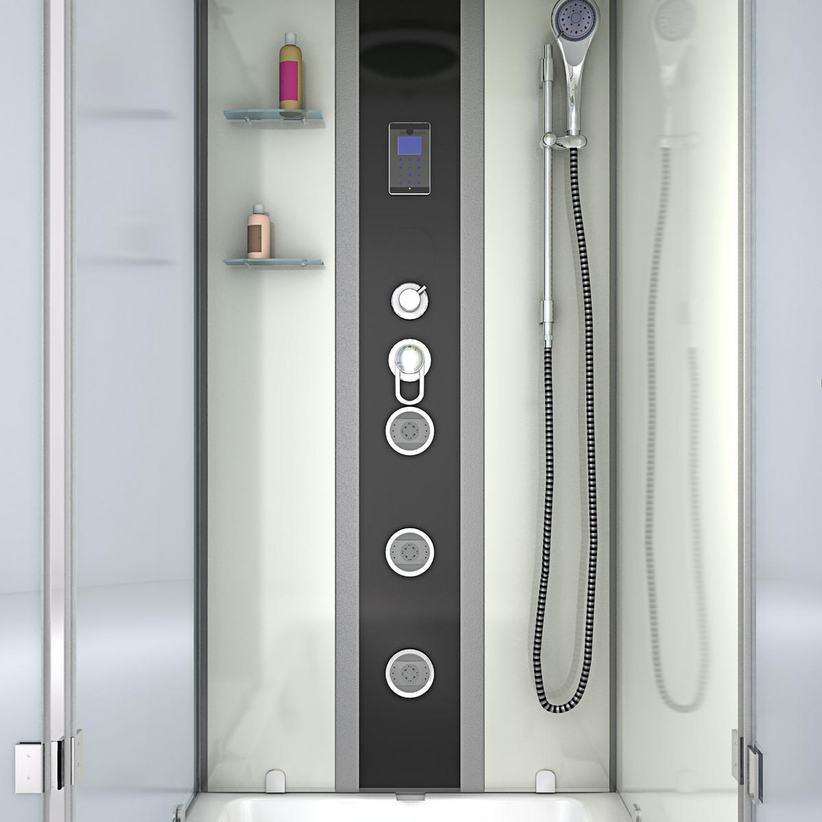 DUSCHE Wanne Kombination K05-R01 90x180 - Weiß, Glas/Kunststoff (180/225/90cm) - AcquaVapore by Sandra Jentho