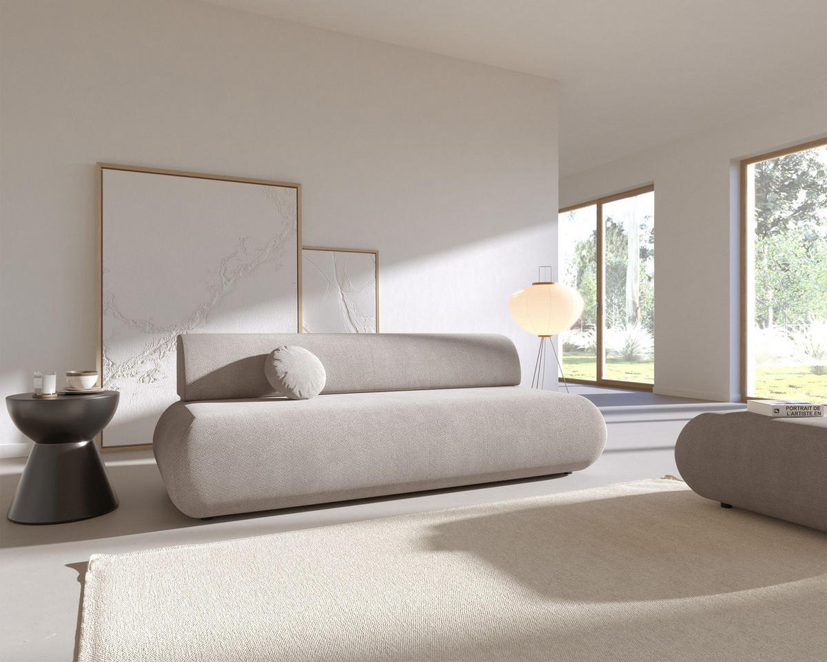 3-SITZER SCHLAFSOFA Hellgrau Chenille - Hellgrau/Schwarz, Kunststoff/Textil (214/74/100cm) - Selsey