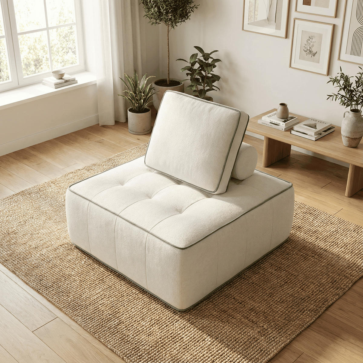 SESSEL Zen Weiß und Salbei 1-Sitzer - Salbeigrün/Weiß, Textil (100/75/100cm) - COCO Living