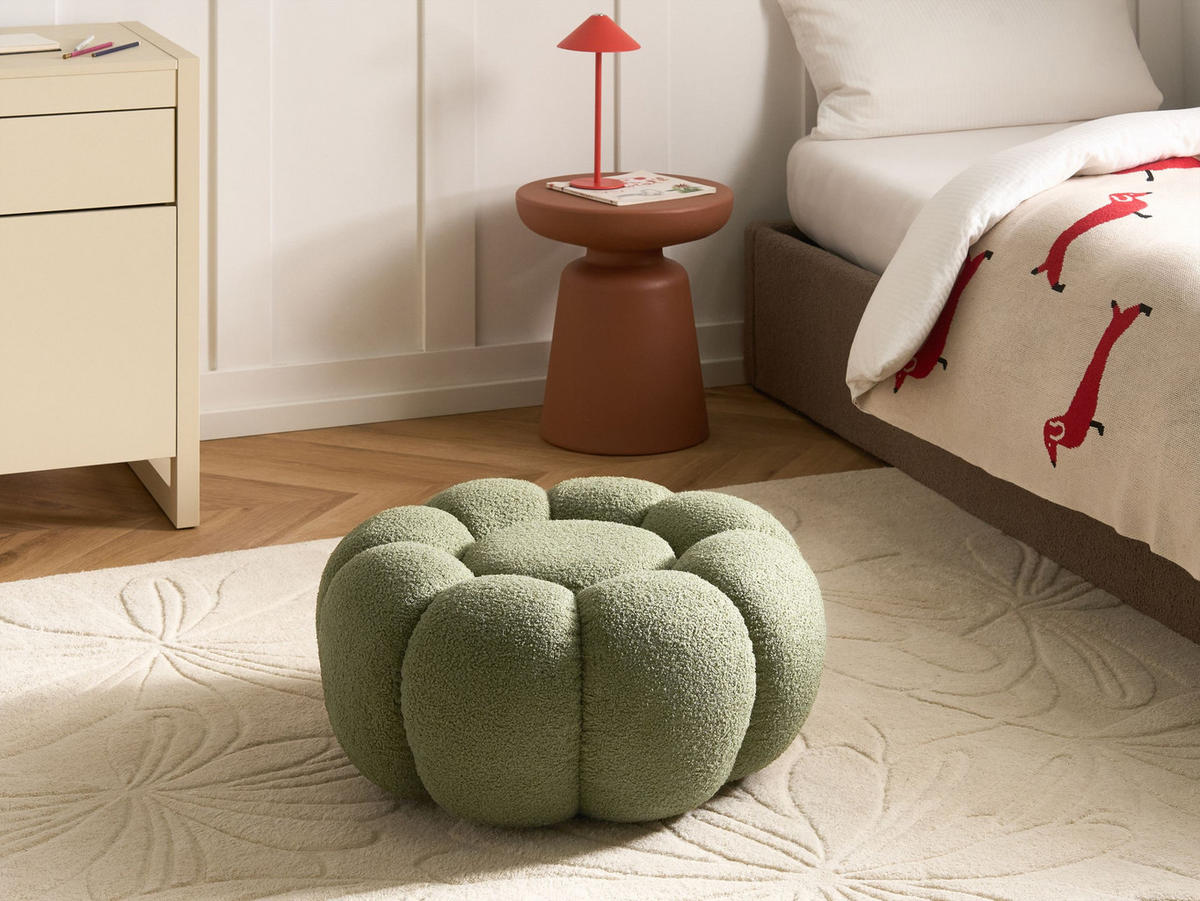 POUF bouclé verde Beaufort - maro deschis, material textil (60/27/60cm) - Beliani