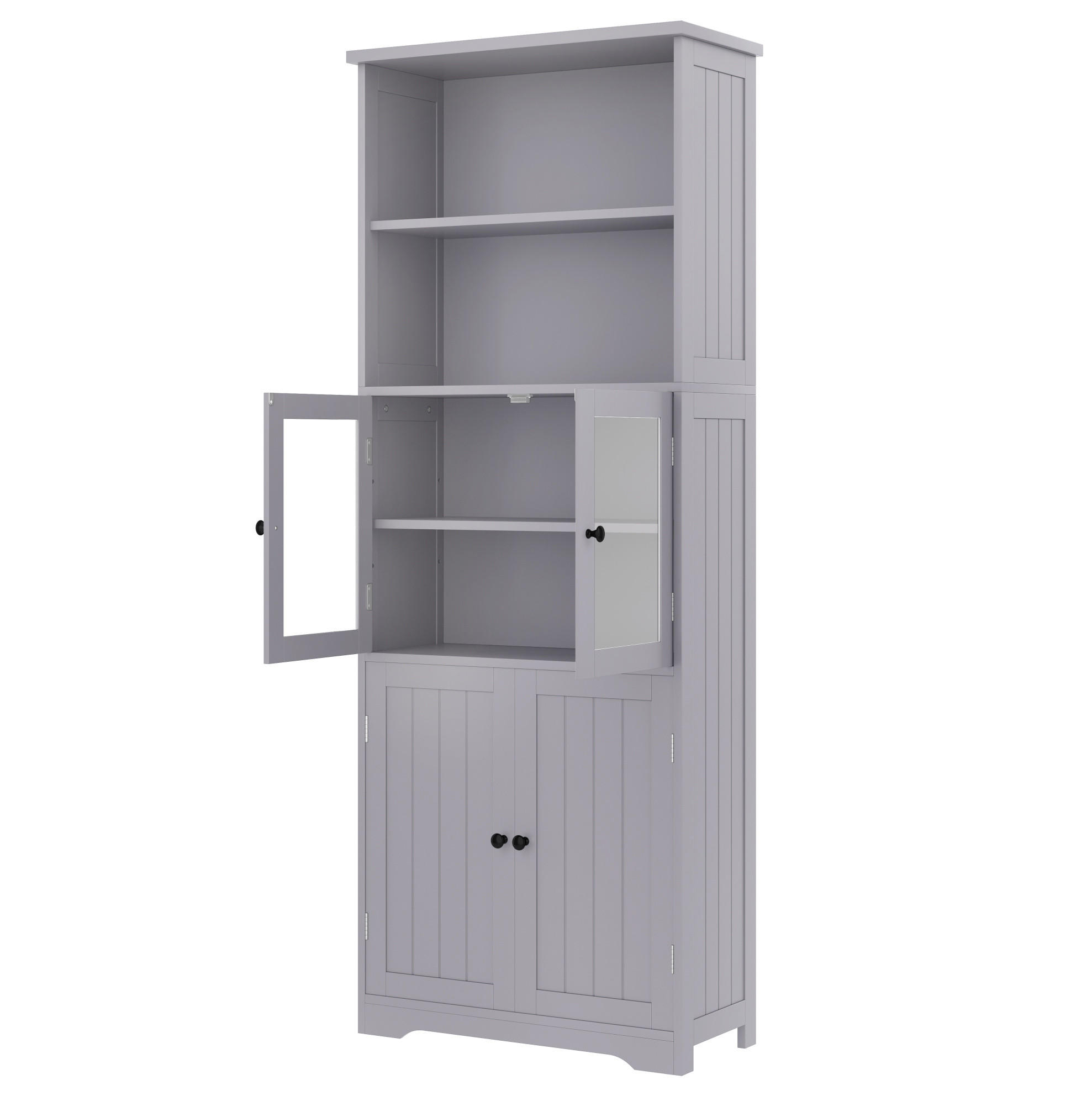 BADEZIMMER-HOCHSCHRANK 57.4x28.5x160cm in Grau, feuchtigkeitsbeständig mit 4 Türen - Grau, Holzwerkstoff (57.4/160/28.5cm) - Modfu