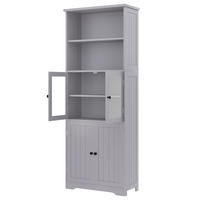 BADEZIMMER-HOCHSCHRANK 57.4x28.5x160cm in Grau, feuchtigkeitsbeständig mit 4 Türen - Grau, Holzwerkstoff (57.4/160/28.5cm) - Modfu