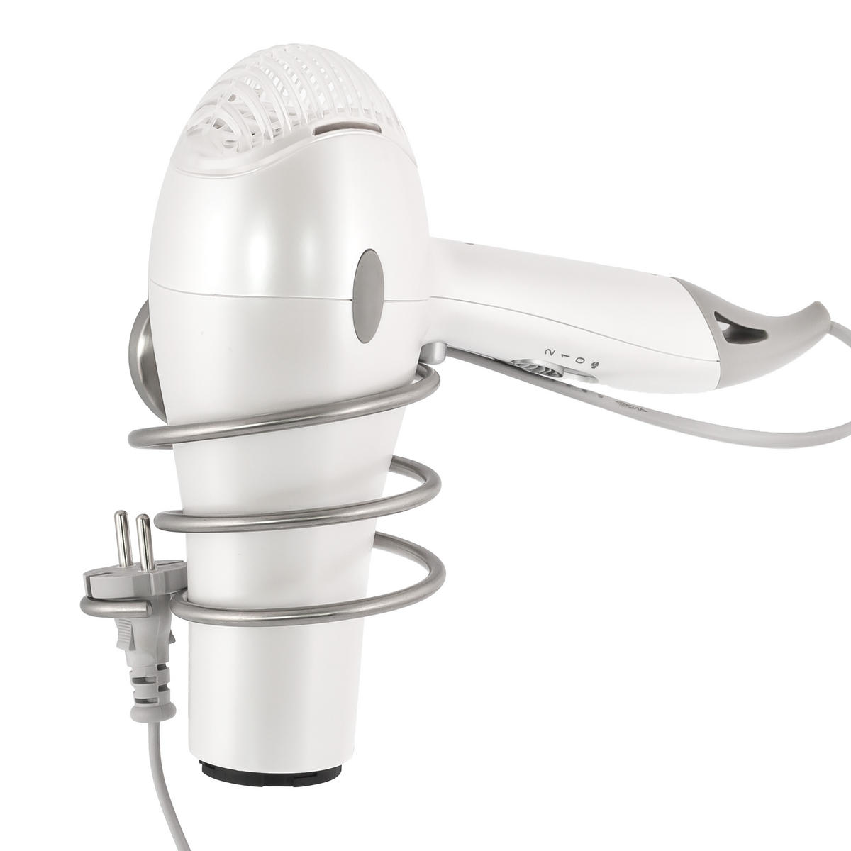 HAARTROCKNERHALTER PIAZZA, Edelstahl, matt - Edelstahlfarben, Metall (12.8/11.4/14.3cm) - bremermann