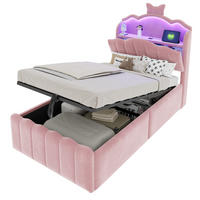 POLSTERBETT Rosa aus Textil 90×200cm mit hydraulischem Stauraum, Samtbezug, LED-Kopfteil mit Farbwechsel und USB-Anschlüssen - Rosa, Textil (90/200cm) - Luhomfu