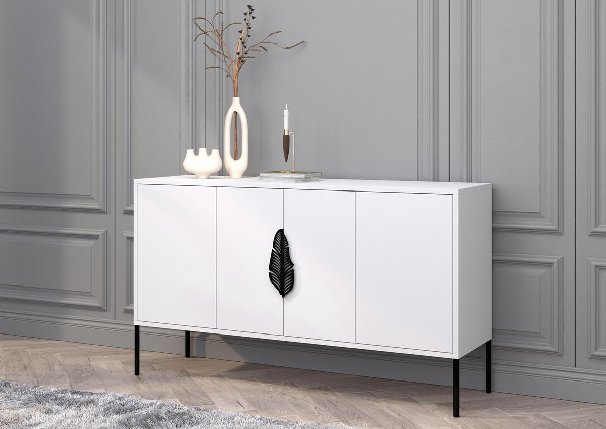 SIDEBOARD Merlin, Weiß, Schwarze Details - Schwarz/Weiß, Holzwerkstoff/Metall (138/79/40cm) - Skandica