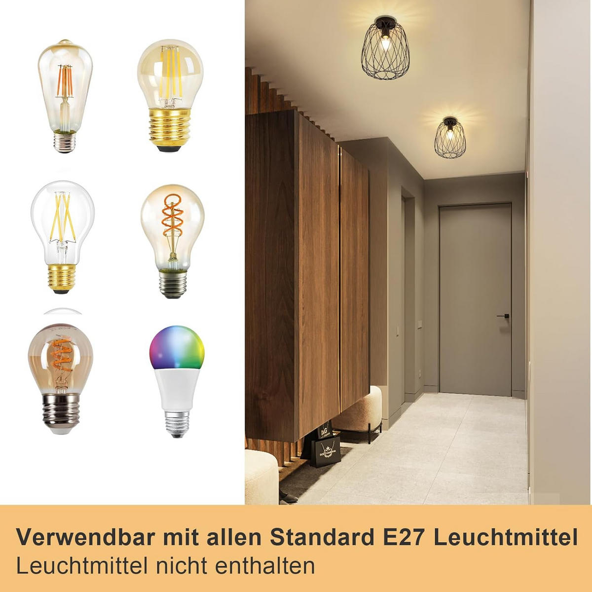 DECKENLEUCHTE Scheinorh 25/30.5/25 cm - Schwarz, Metall (25/25/30.5cm) - ZMH