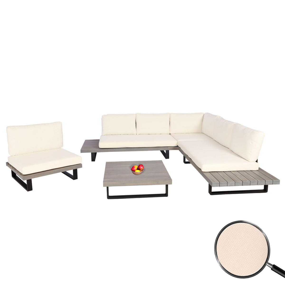 GARTEN-GARNITUR Schwarz, Grau, Cremeweiß - Schwarz/Weiß, Holz - MCW