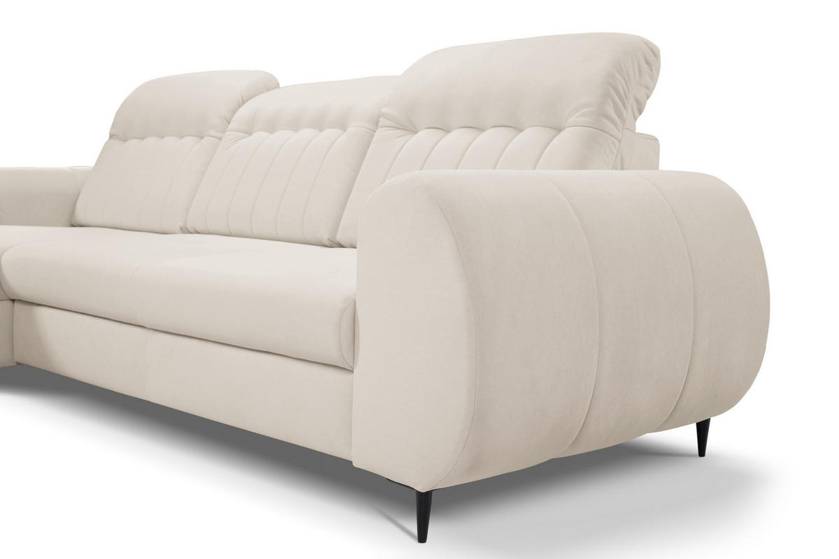 ECKSOFA PURO L-S Beige Plüsch-Stoff mit Schlaffunktion - Beige, Holz (275/166cm) - MASSENO