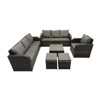 GARTENMÖBEL SET mit 3-SITZER SOFA Polyrattan Dunkelgrau 9-Sitzer - Dunkelgrau/Grau, Glas/Kunststoff - Fimous
