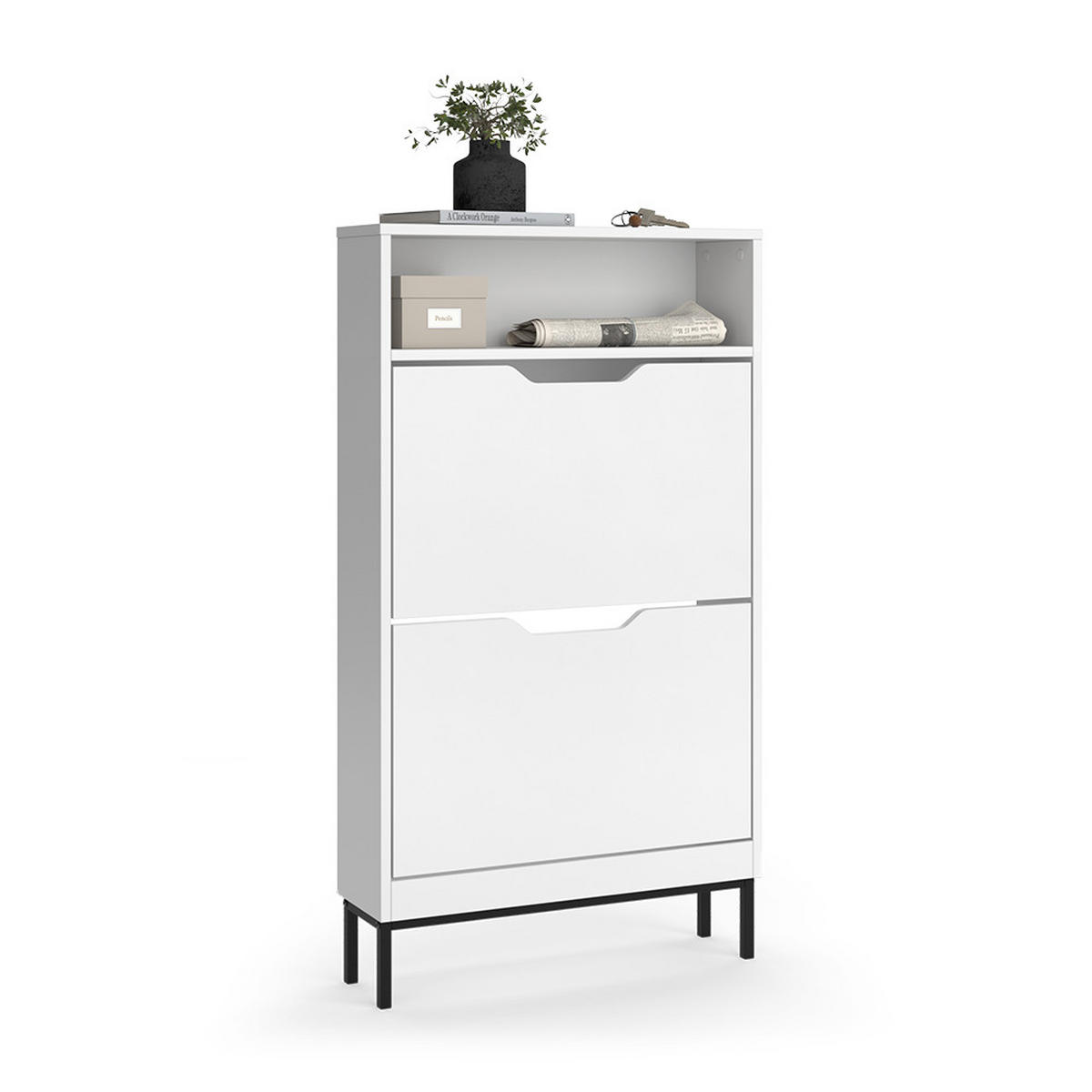 SCHUHKIPPER Luca, Weiß, 59 x 105.5 cm mit 2 Kippfächern - Weiß, Holzwerkstoff (59/105.5/17cm) - Vicco