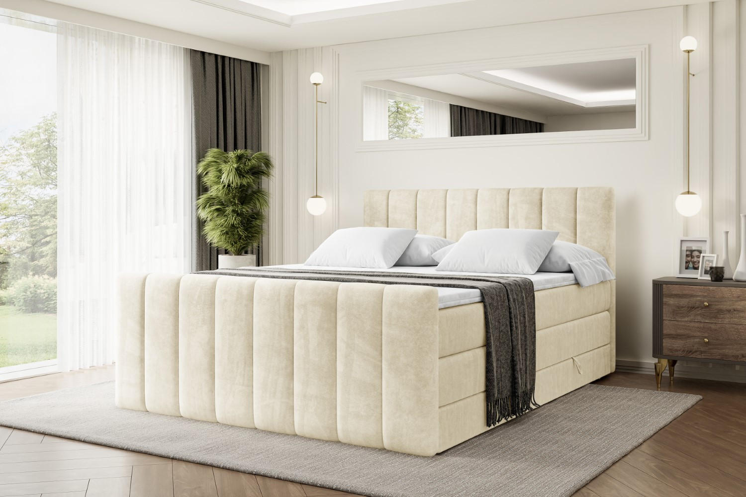 BOXSPRINGBETT OTTA-Z KING - 200x200 - H3/H4 - Beige - Beige, Holzwerkstoff (200/200cm) - ALTDECOR