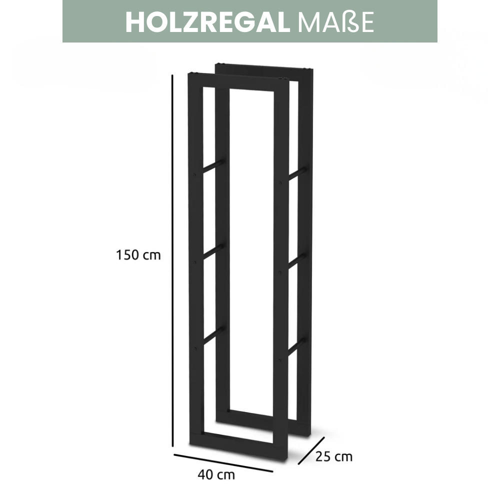 KAMINHOLZREGAL innen Metall KEOP Schwarz 40x25x150 cminkl. Ofenhandschuh - Schwarz, Metall (40/150/25cm) - DELUKE
