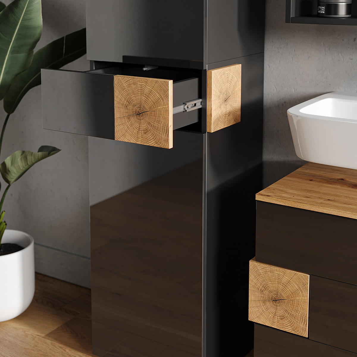 BADSCHRANK Eden Anthrazit 40 x 184.2 cm - Anthrazit/Eiche Artisan, Holzwerkstoff (40/184.2/37cm) - Vicco