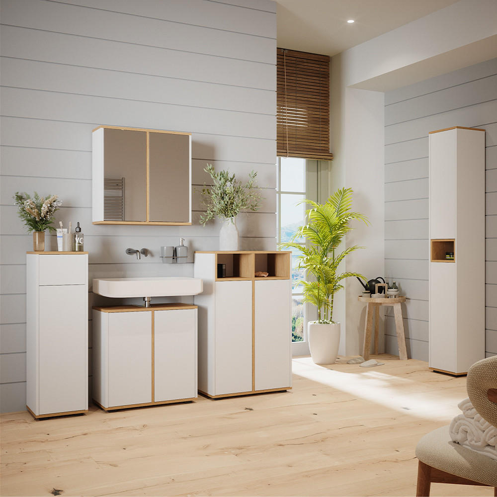 BADMÖBEL-SET Didi Weiß/Artisan 5 Teile - Weiß/Eiche Artisan, Holzwerkstoff (60/62/30cm) - Vicco