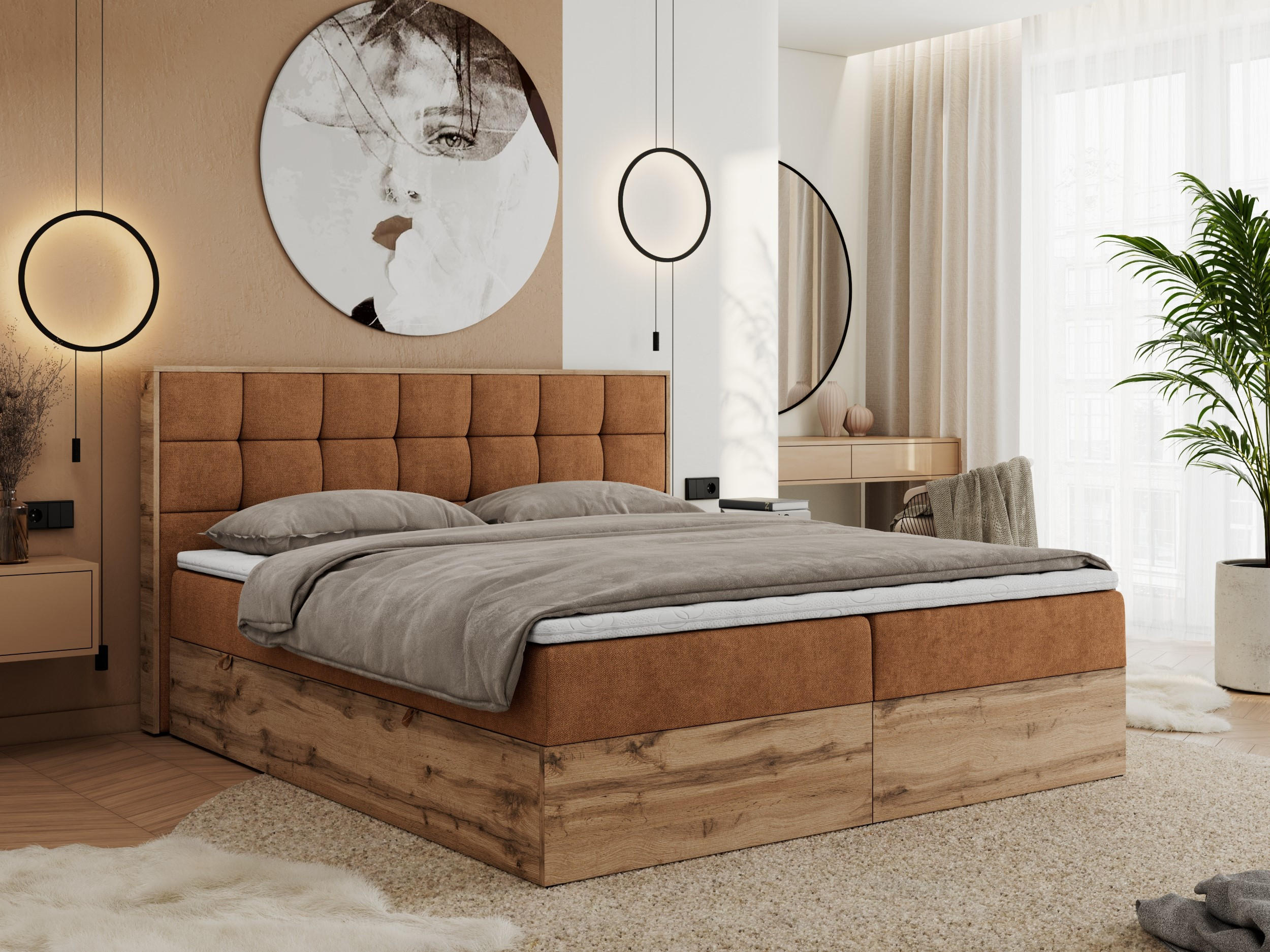 BOXBETT ALBERO 1 - 180/200 Orange Struktur - H3 - Orange, Holz/Textil (180/200cm) - MKS