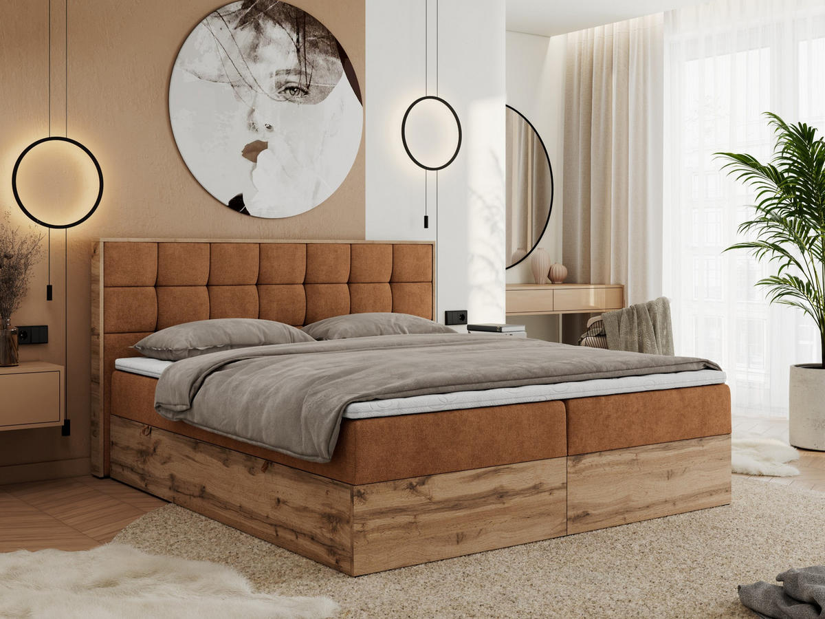 BOXBETT ALBERO 1 - 200/200 Orange Struktur - H3 - Orange, Holz/Textil (200/200cm) - MKS