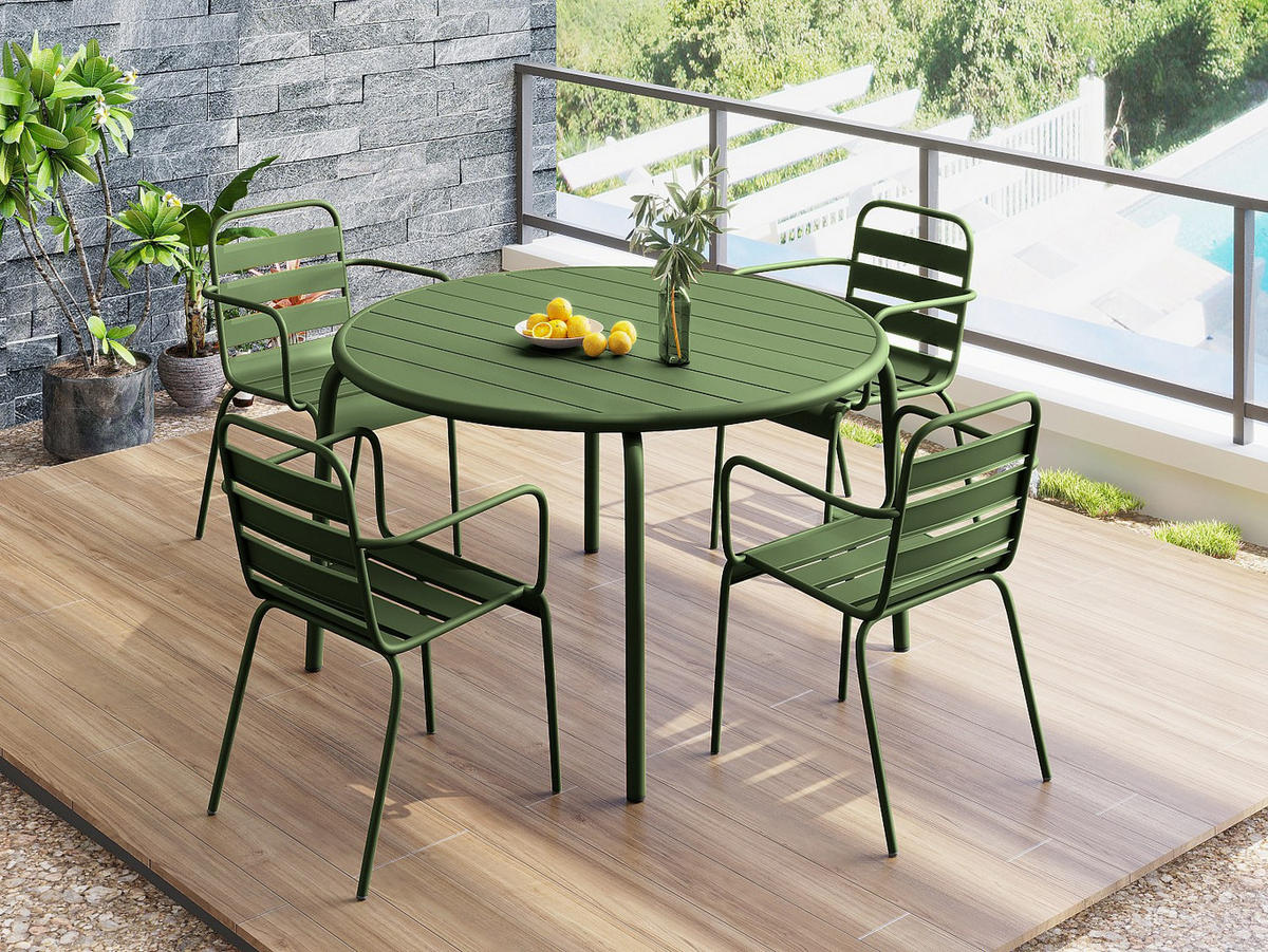 GARTENESSGRUPPE im Set - 4 -Sitzer - Stahl - khaki - MIRMANDE - Grün, Metall - Vente-Unique