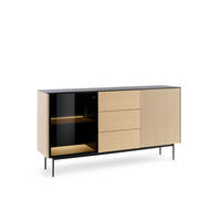 KOMMODE Rita Vincenza Eiche, zweitürige, verglaste Kombikommode mit LED beleuchtung - Eichefarben/Schwarz, Holzwerkstoff (157/84/39cm) - Bettso