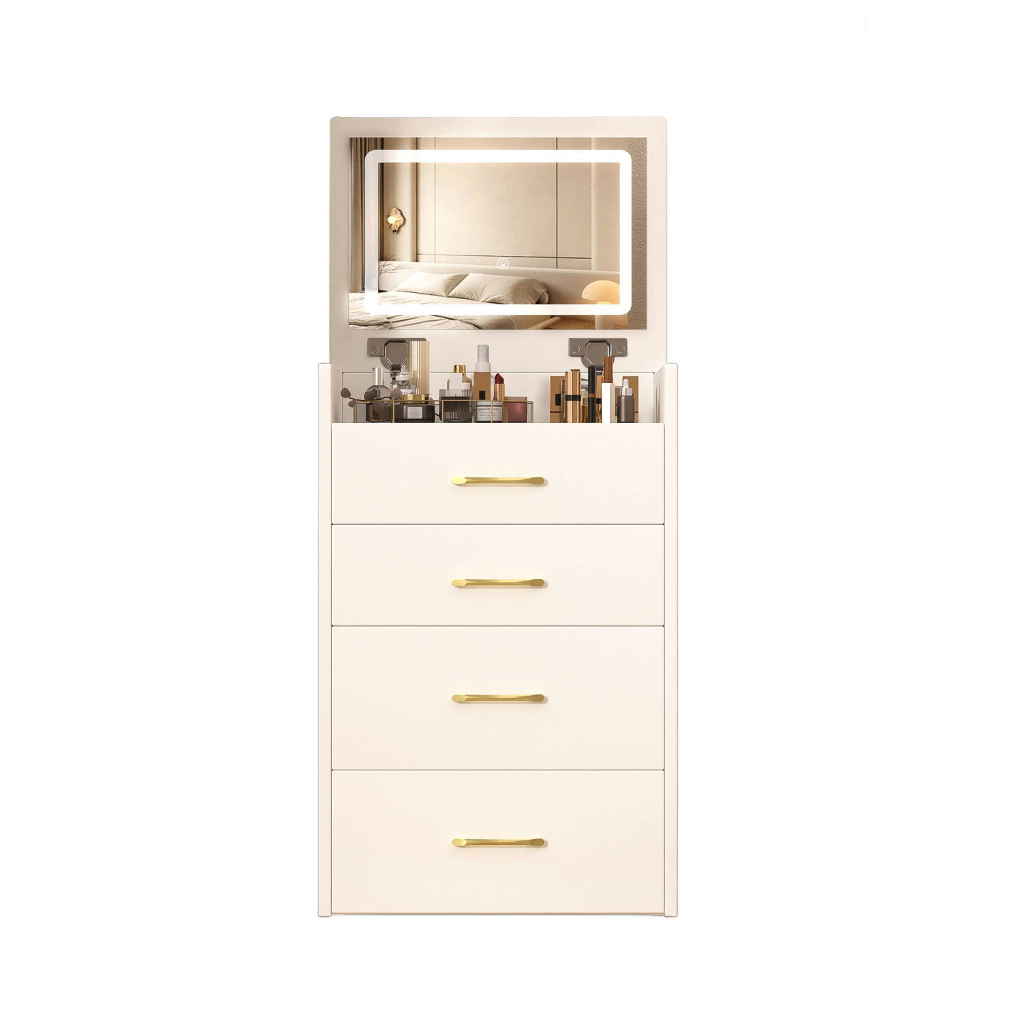 SCHMINKTISCH 40/60/118 cm Weiß aus MDF mit Klappspiegel - Weiß, Holzwerkstoff (40/118/60cm) - OKWISH