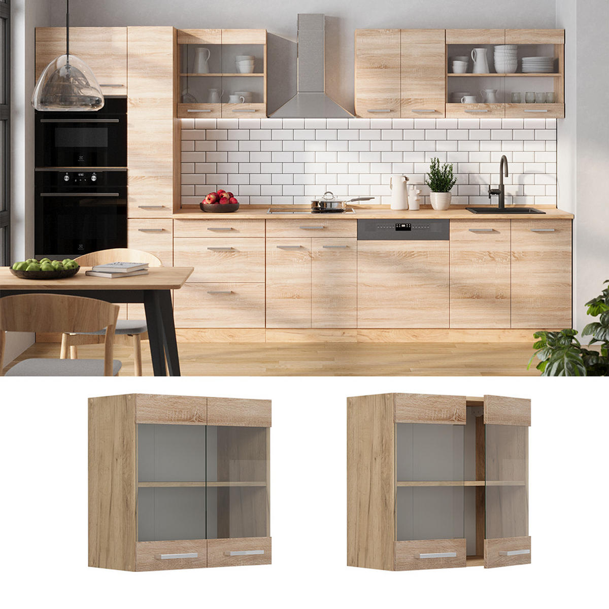 KÜCHENGLASHÄNGESCHRANK R-Line Sonoma 60 cm - Honigeiche/Eiche Wotan, Holzwerkstoff (60/60/31cm) - Vicco