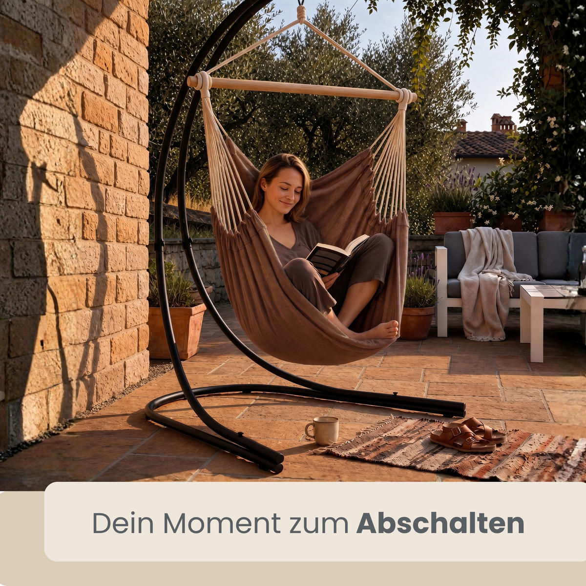 XL HÄNGESTUHL mit Gestell 210/140 cm , Braun/Schwarz - Braun, Textil (140/210/160cm) - Amanka