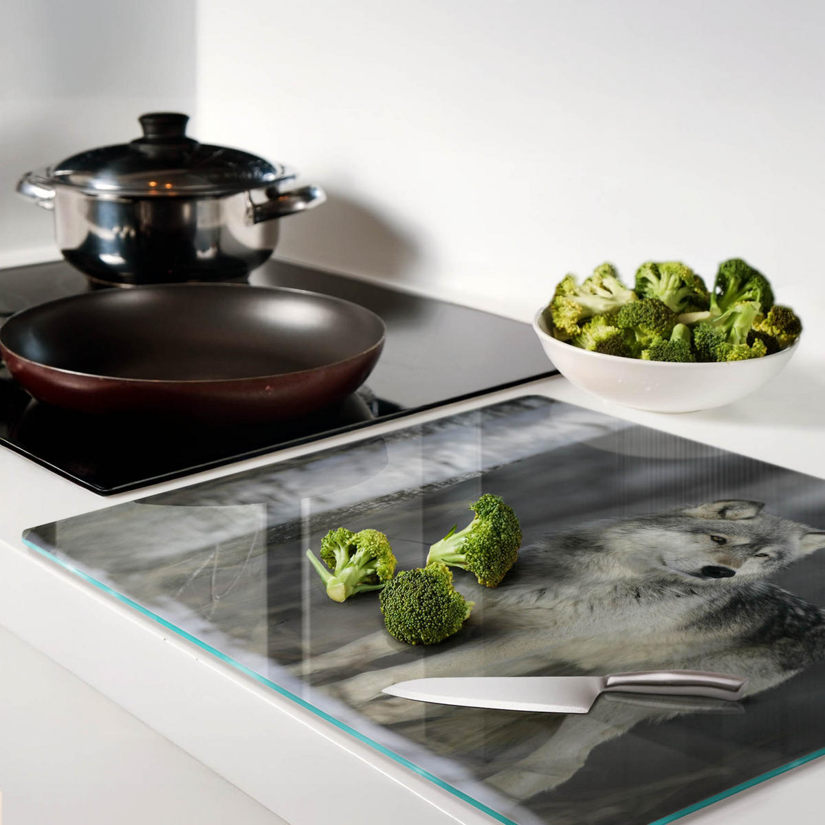 GLASPLATTE 60x52 cm Grauer Wolf - Grau, Glas (60/0.4/52cm) - TULUP