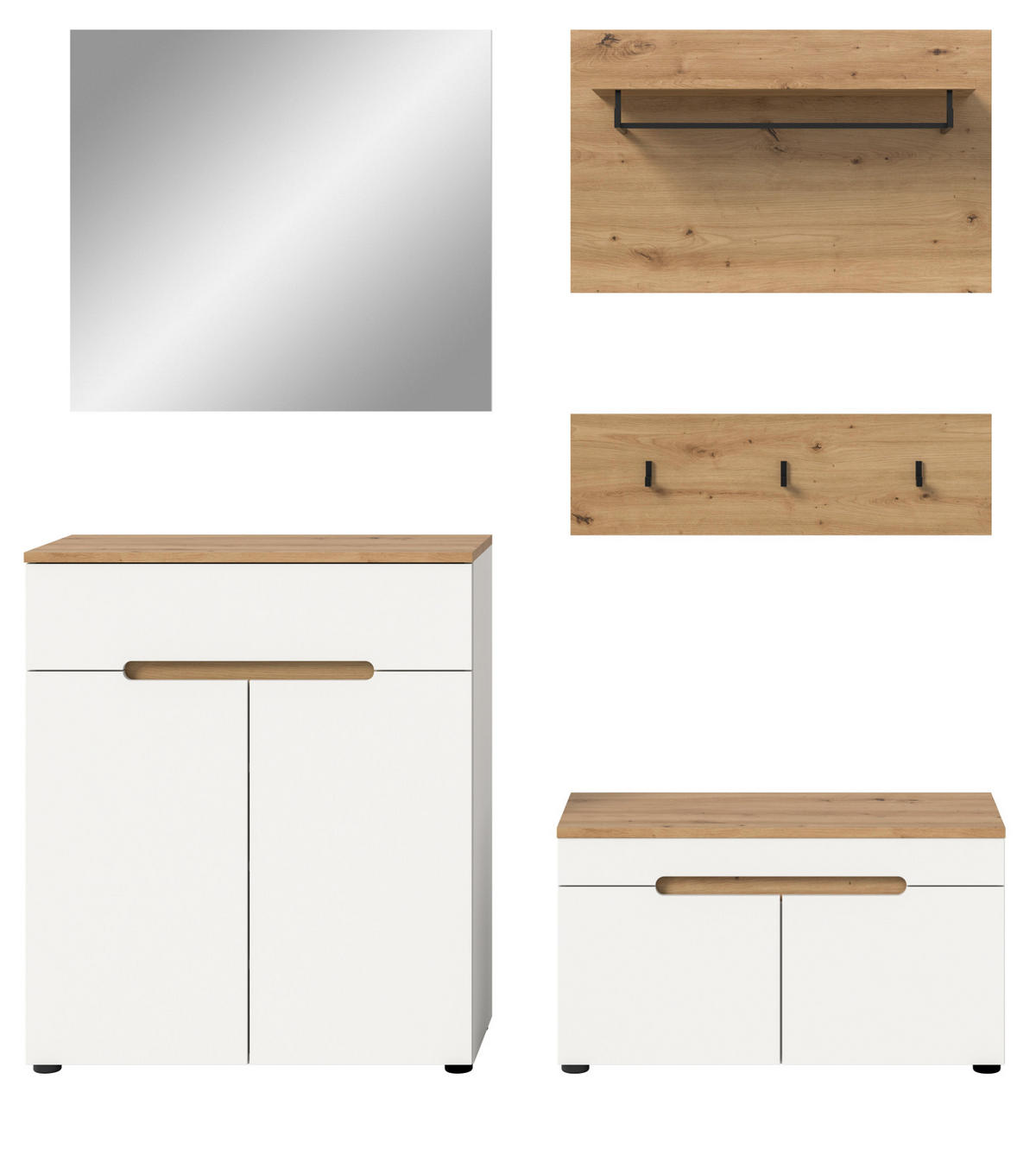 GARDEROBEN-SET weiß, Eiche Artisan 5-teilig 175 cm, Komplett-Set mit Soft-Close - Weiß, Glas/Holzwerkstoff (175/190/37cm) - Inn.Furn
