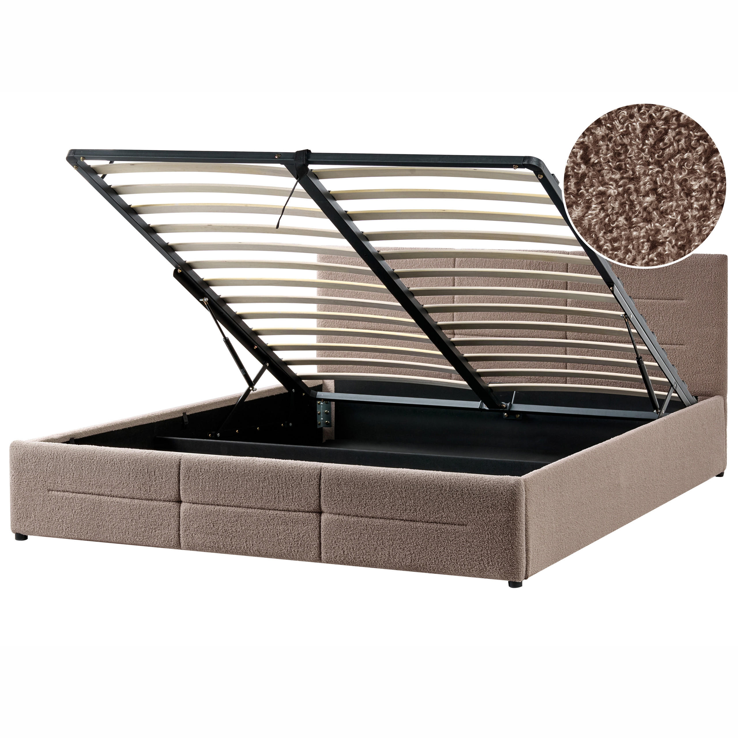 Beliani POSTEL s úložným prostorem 180/200 cm Bouclé Taupe Massognes