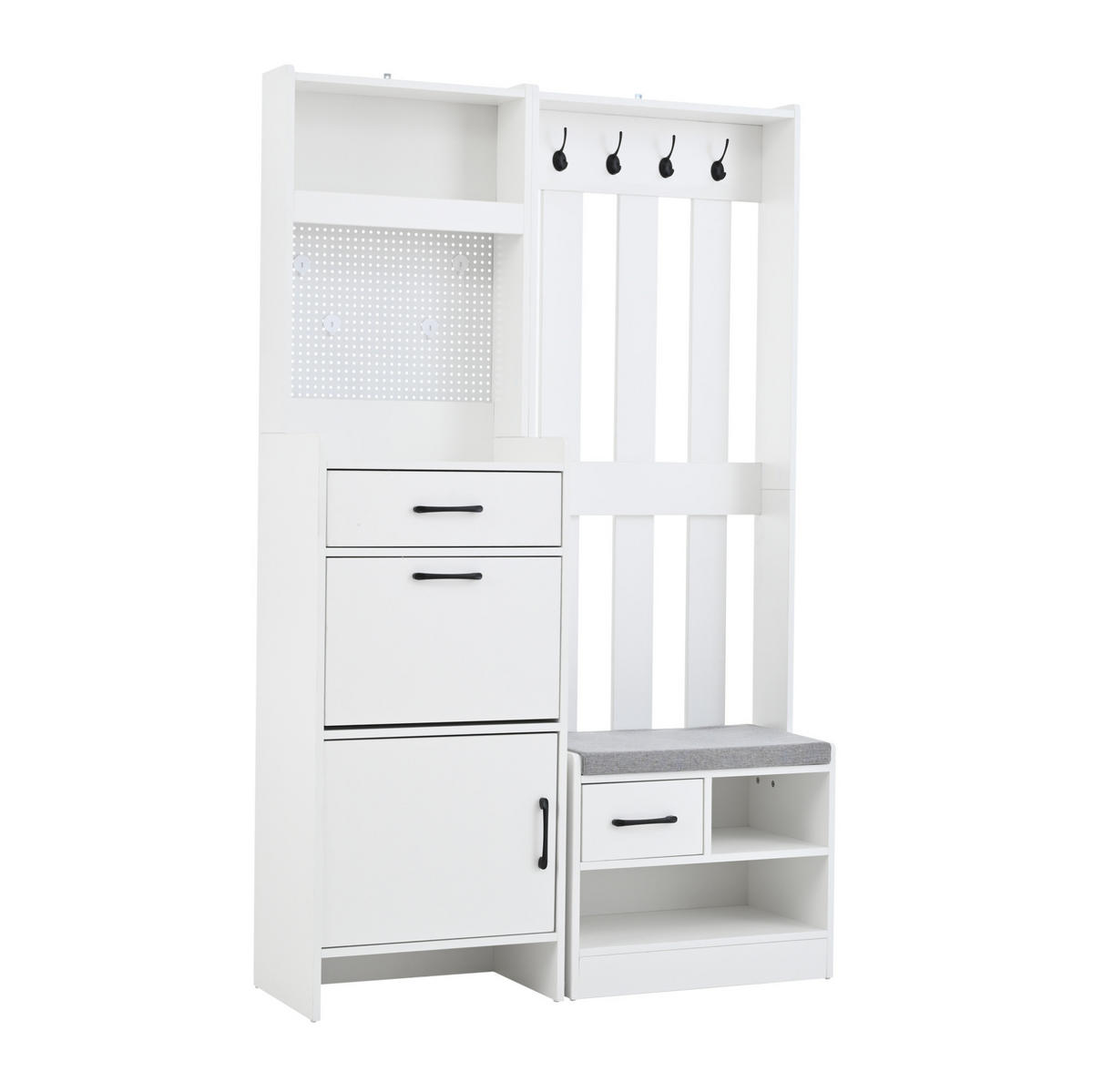 GARDEROBE 7-in-1 mit Schuhbank 110 x 35 x 175,5 cm Spanplatte White - Weiß, Holzwerkstoff (35/175.5/110cm) - Beauniv
