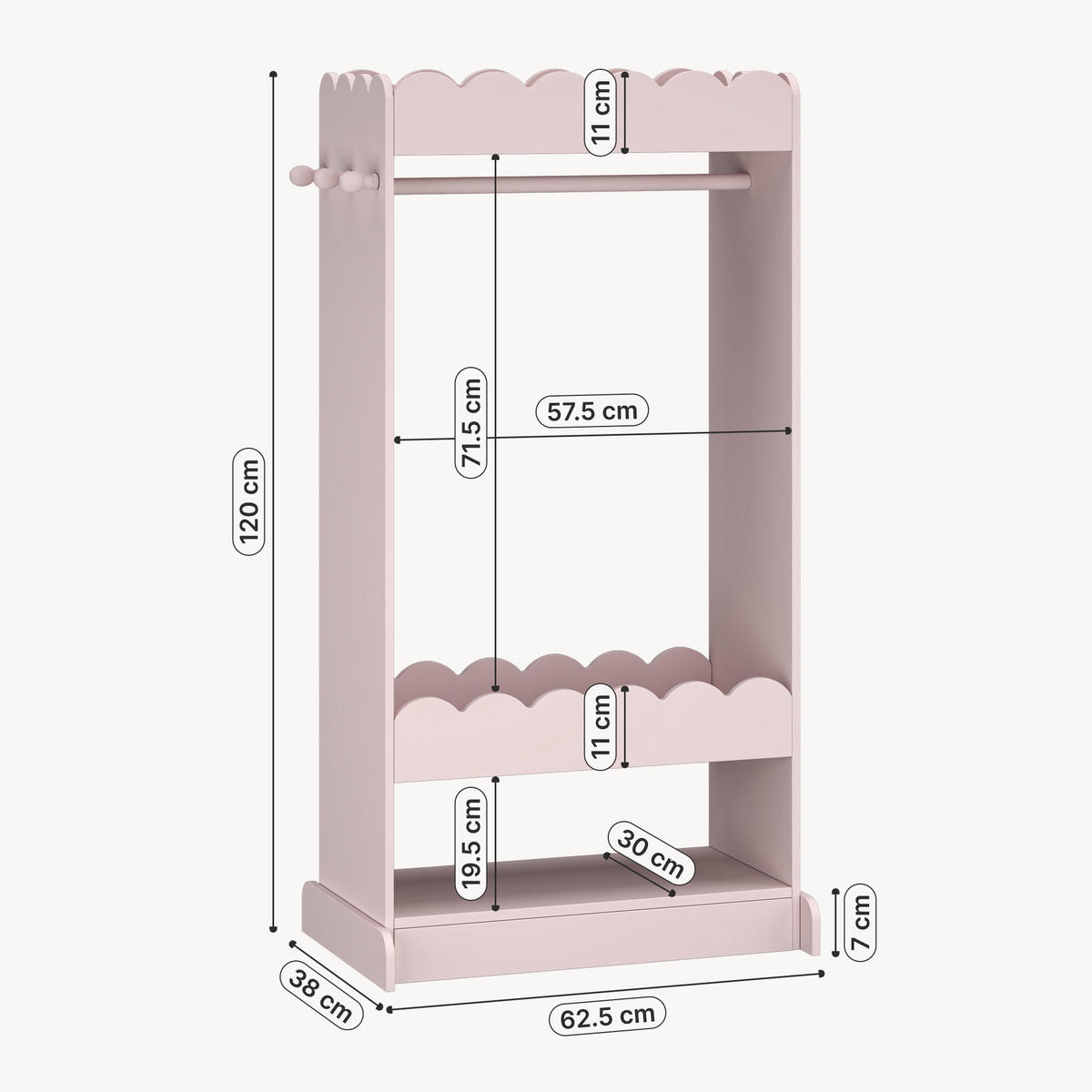 KINDERGARDEROBE Vestnes - Hellrosa, Holzwerkstoff (62.5/120/38cm) - [en.casa]