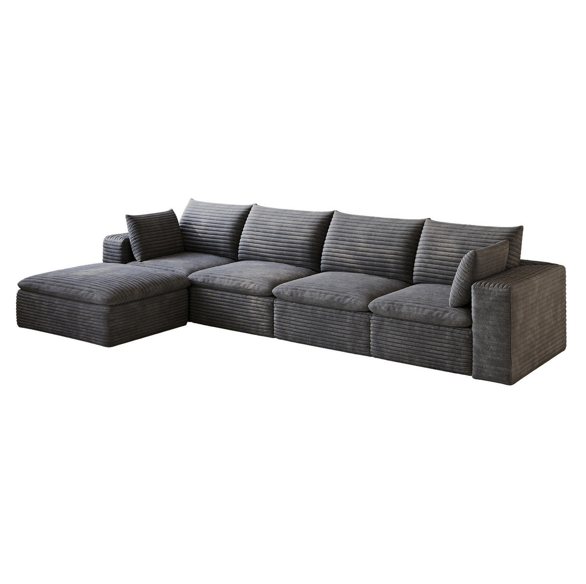 ECKSOFA aus Stoff 340 cm Dunkelgrau mit flexiblem Aufbau und Schaumstoffkern - Dunkelgrau, Textil (340/160cm) - Modfu